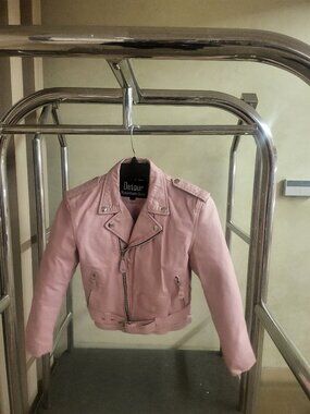 Girls Pink Leather Motorcycle Jacket